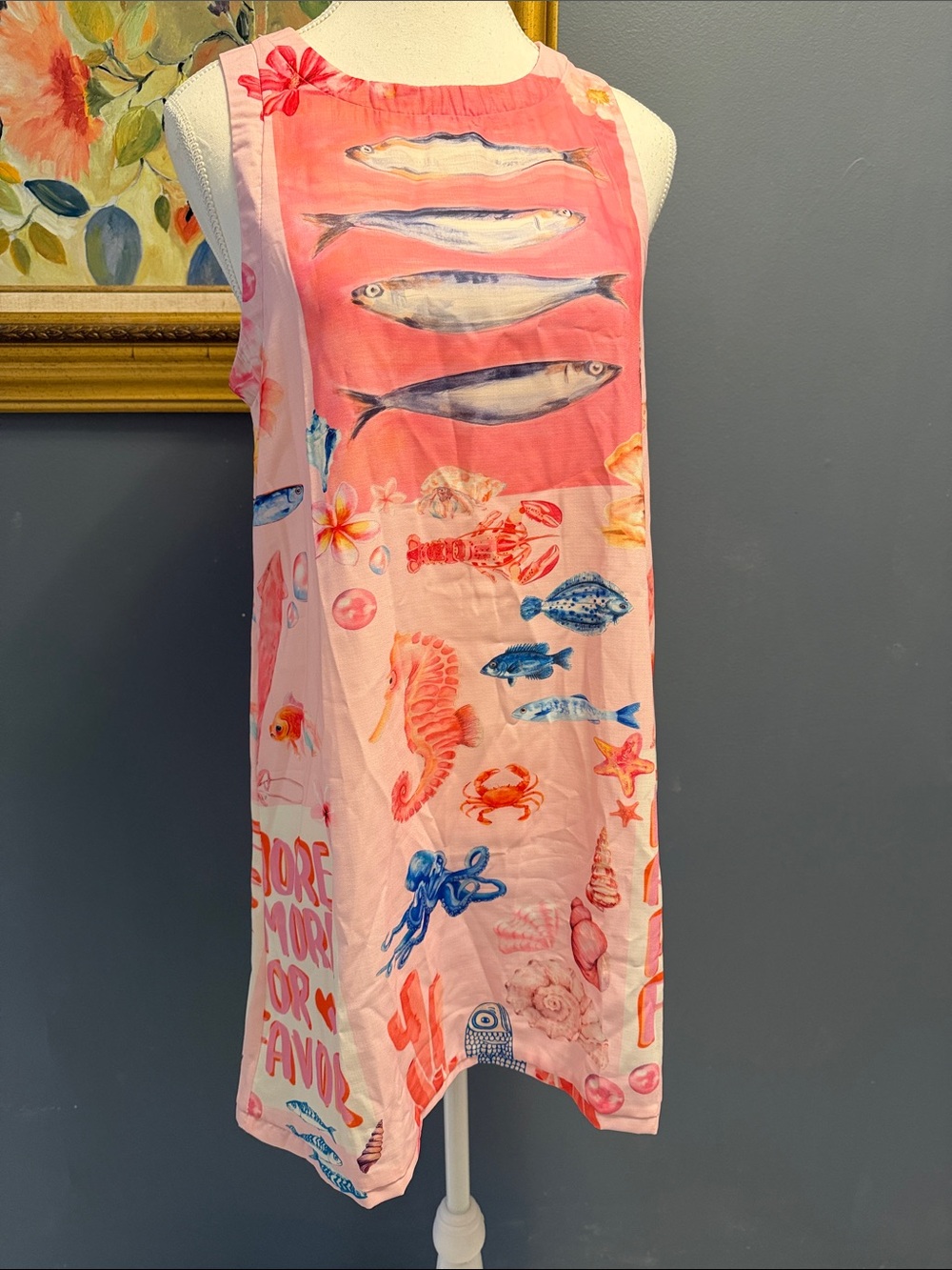 Pink Sea Life Print Sardine Vacation Ready  Shift Dress
